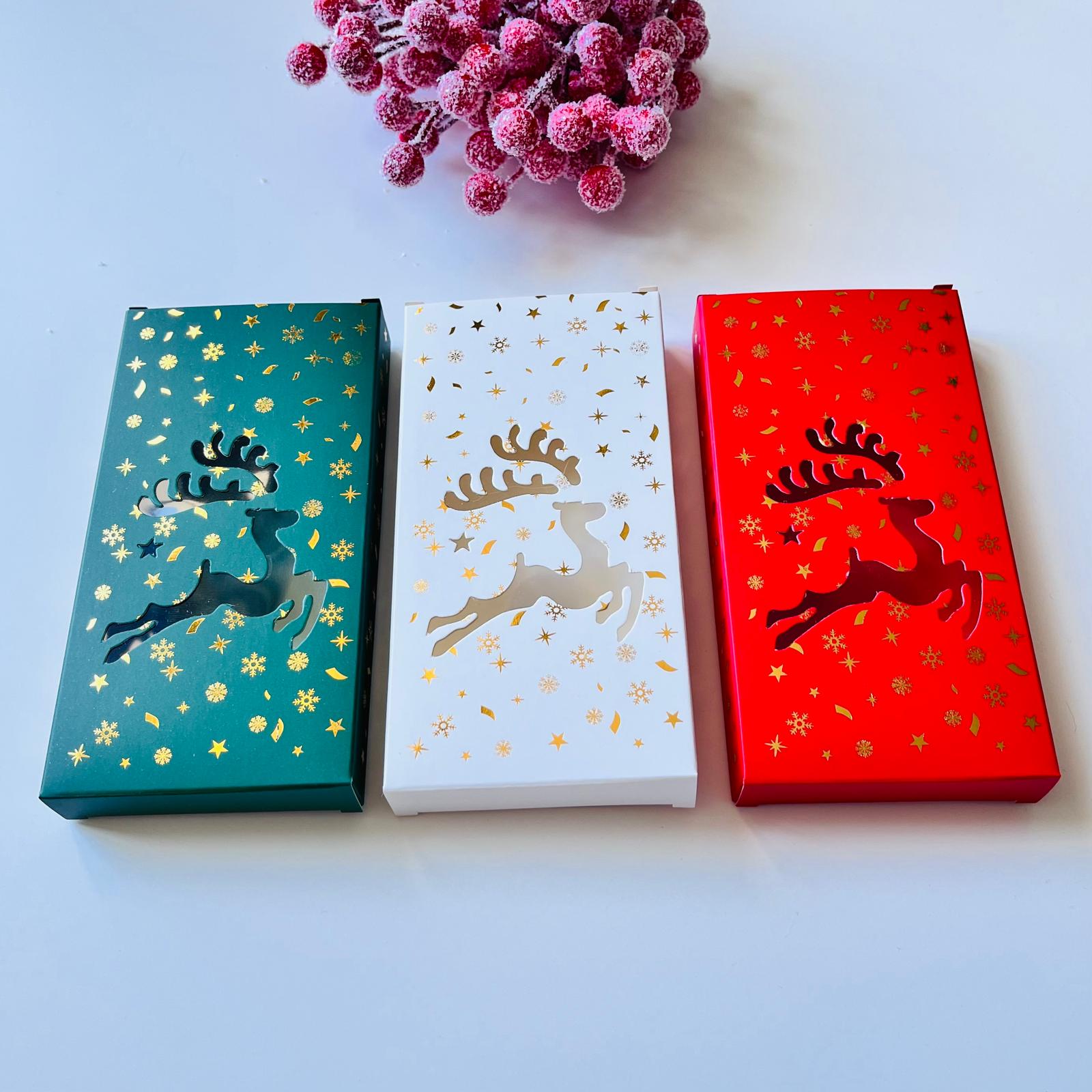 Tablet Çikolata Kutusu Yılbaşı-Gold Yaldız Geyik Tasarım — ürün görseli