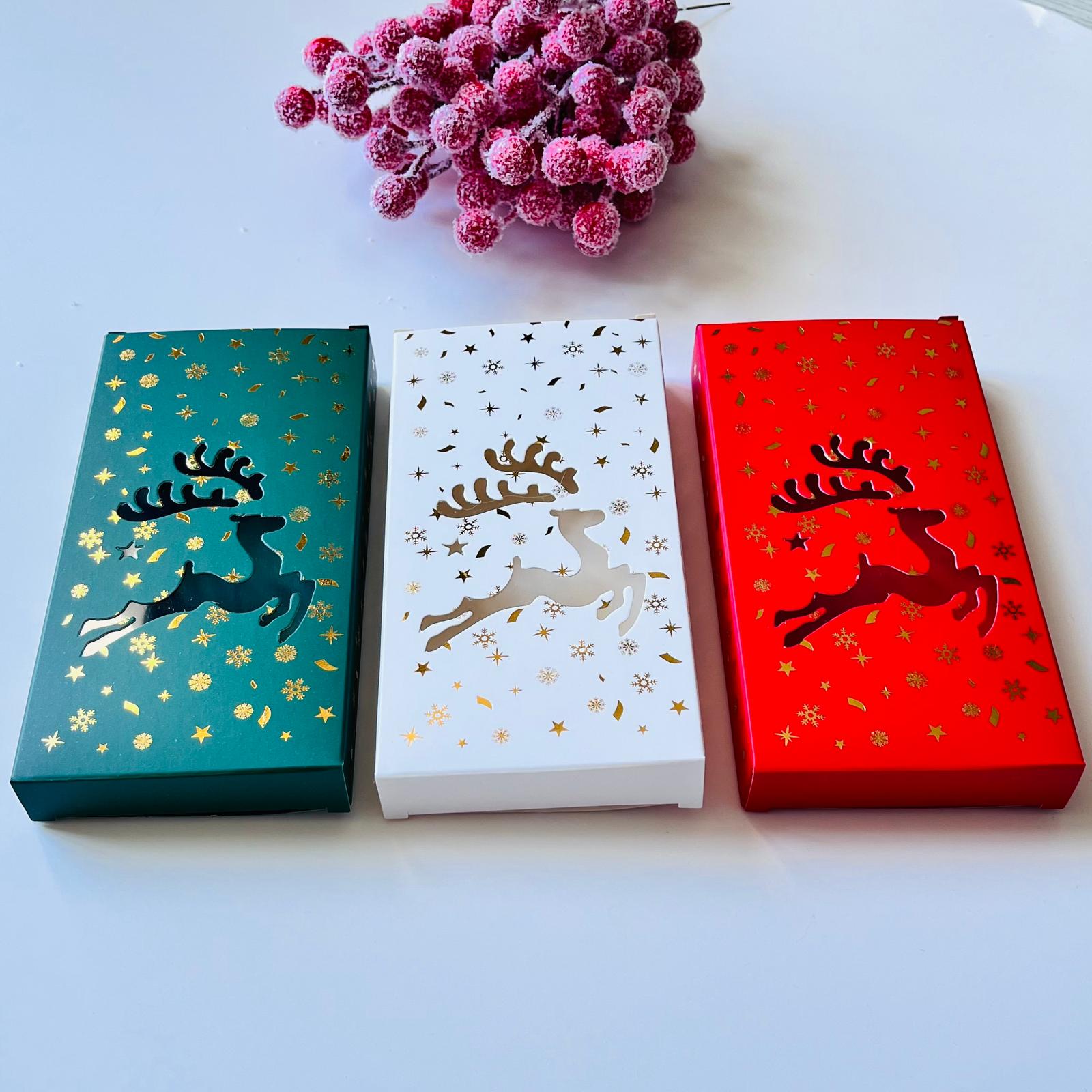 Tablet Çikolata Kutusu Yılbaşı-Gold Yaldız Geyik Tasarım — galeri görseli