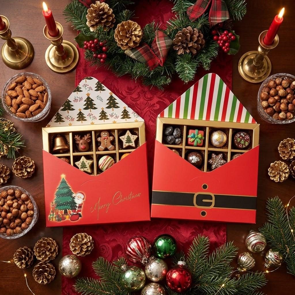 12 Bölmeli Zarf Tasarım Premium Kutu-Yeniyıl Temalı Desen 2 — galeri görseli
